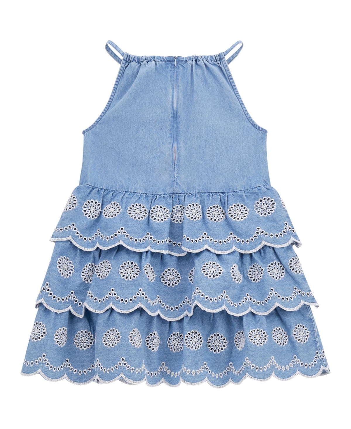 Guess Big Girls Denim Tiered Halter Neck Dress In Blue Denim