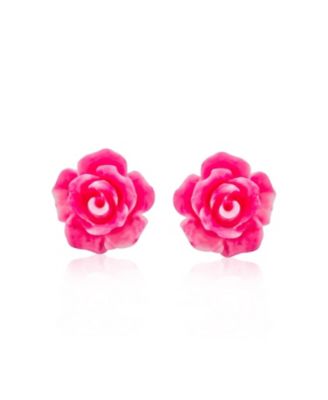 Romantic 3D Carved Rose Flower Blooming Post Stud Earrings 10MM Lightweight