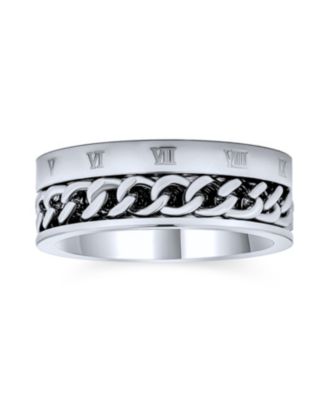 Biker Rope Chain Cable Atlas Numeral Band Ring Oxidized Silver Tone Stainless Steel 8MM Wide