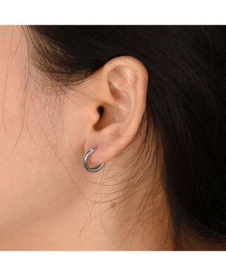 Basic Simple Thin Huggie Hoop Kpop Earrings 14K Gold Plated .925 Sterling Silver Flat Hinge