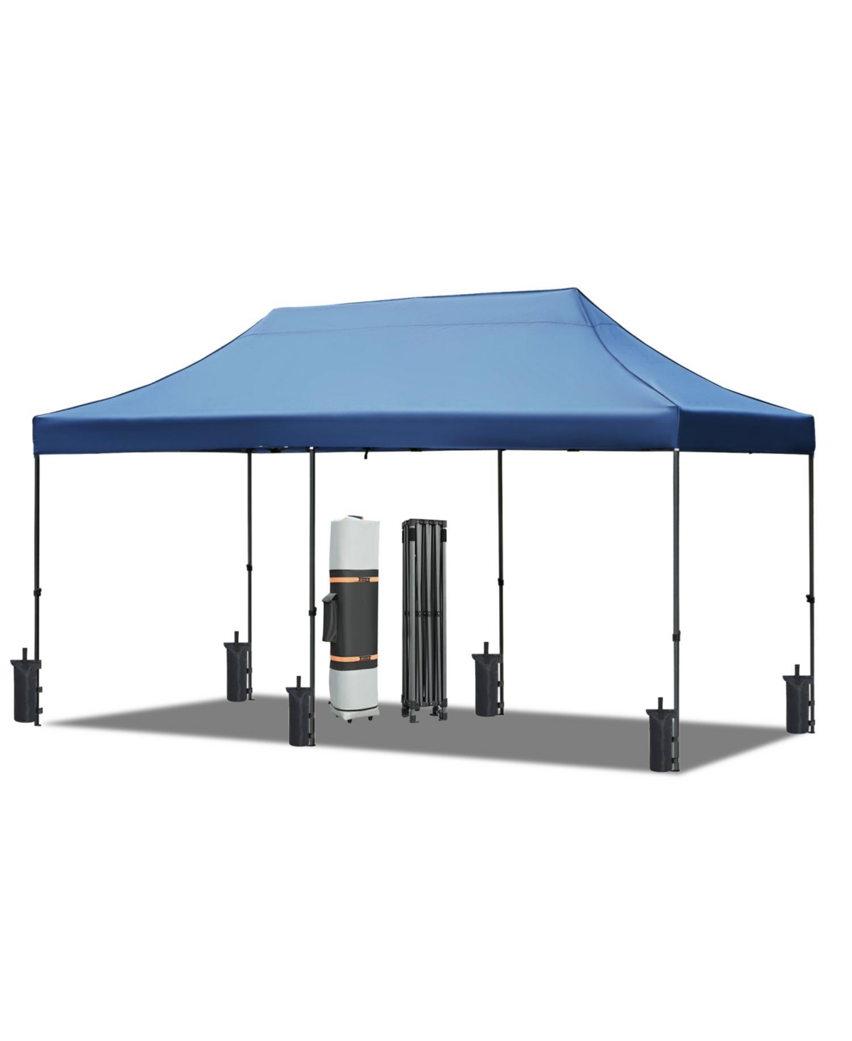 10x20 Pop-Up Canopy, 6 Sidewalls, Uv/Waterproof, Adjustable Height, Roller Bag, Blue - Blue