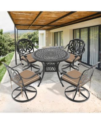 Streamdale 5-Piece Cast Aluminum Dining Set, 4 Swivel Chairs, 35" Round Table