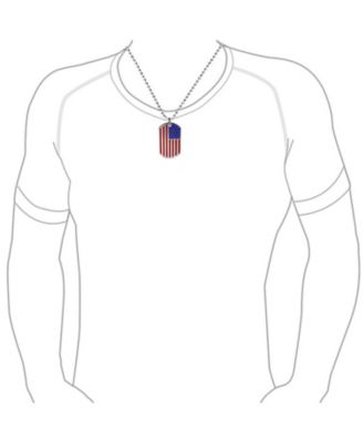 Patriotic Flag Star Dog Tag Pendant Necklace in Red White Blue Stripes