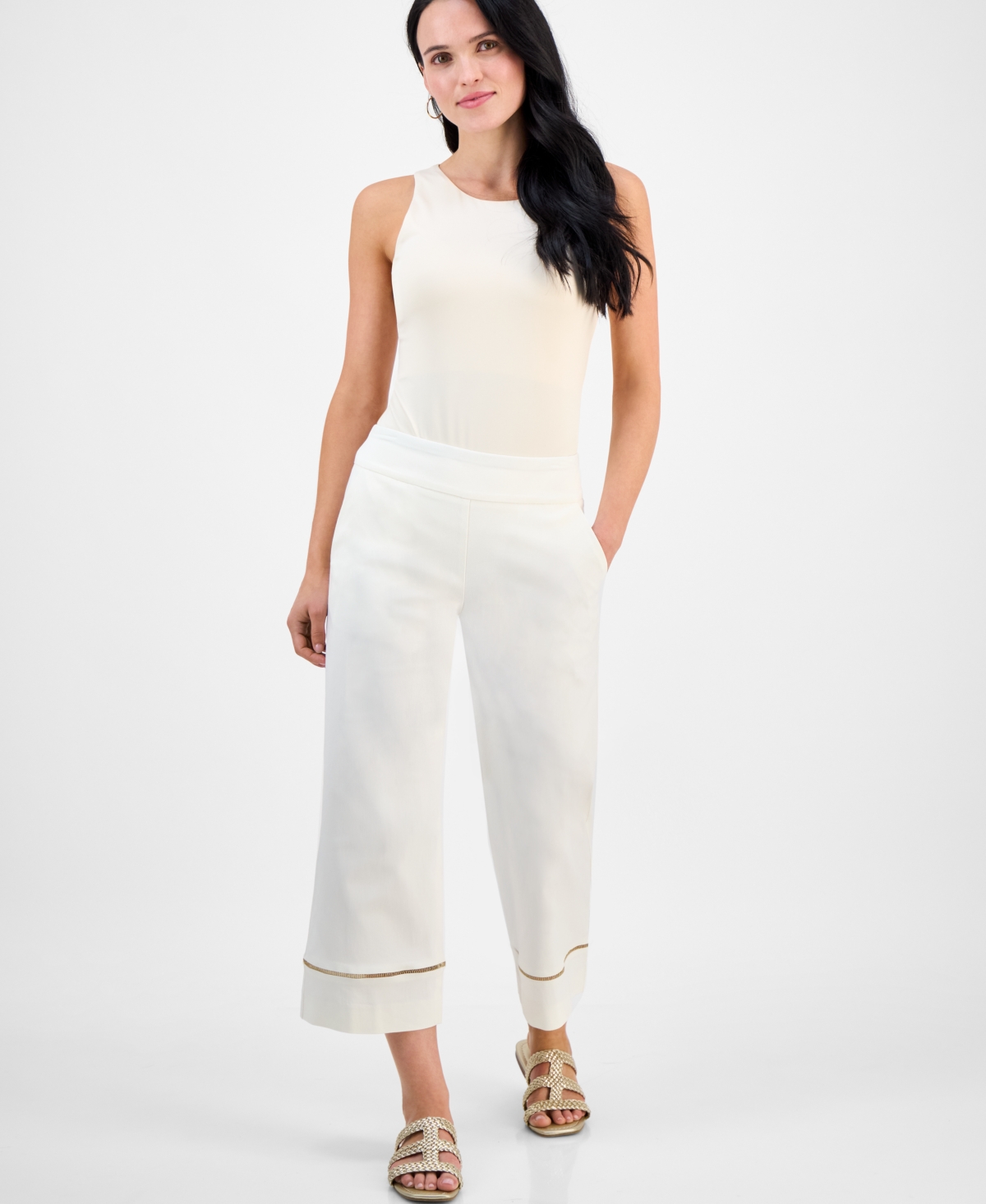 JM COLLECTION PETITE PULL-ON WIDE-LEG METALLIC-TRIM PANTS, EXCLUSIVELY AT MACY'S 