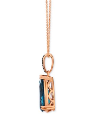 Chocolatier&reg; Deep Sea Blue Topaz™ (3-1/2 ct. t.w.) & Chocolate Diamond&reg; (1/20 ct. t.w) Pendant Necklace in 14k Rose Gold, 20"