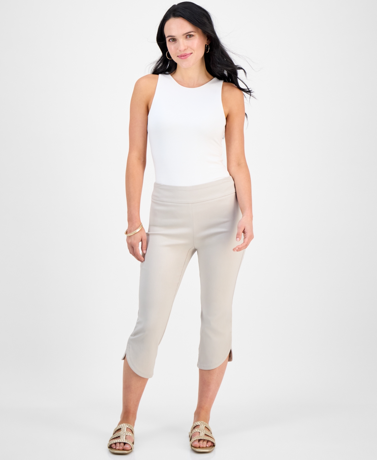 JM COLLECTION PETITE SPLIT-HEM PULL-ON CAPRI PANTS, EXCLUSIVELY AT MACY'S 