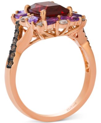 Pomegranate Garnet (2-3/8 ct. t.w.), Grape Amethyst (3/8 ct. t.w.) & Diamond Halo Statement Ring in 14k Rose Gold