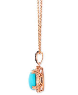Robins Egg Blue Turquoise™ (1-3/4 ct. t.w.), Nude Diamond™ (1/6 ct. t.w.) & Chocolate Diamond&reg; (1/20 ct. t.w.) Pendant Necklace in 14k Rose Gold, 20"