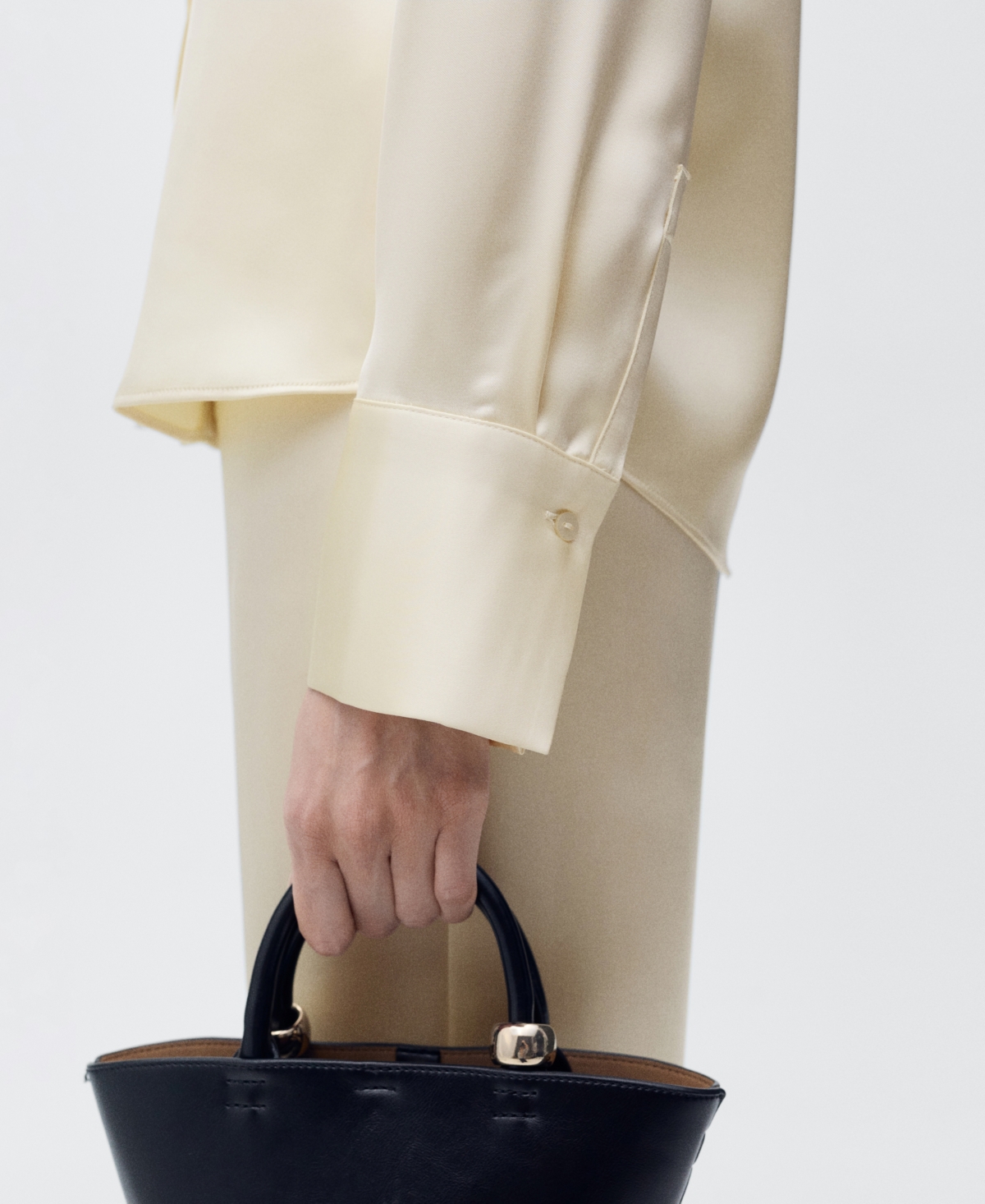 Mango Regular Satin Shirt Ecru In Ecru