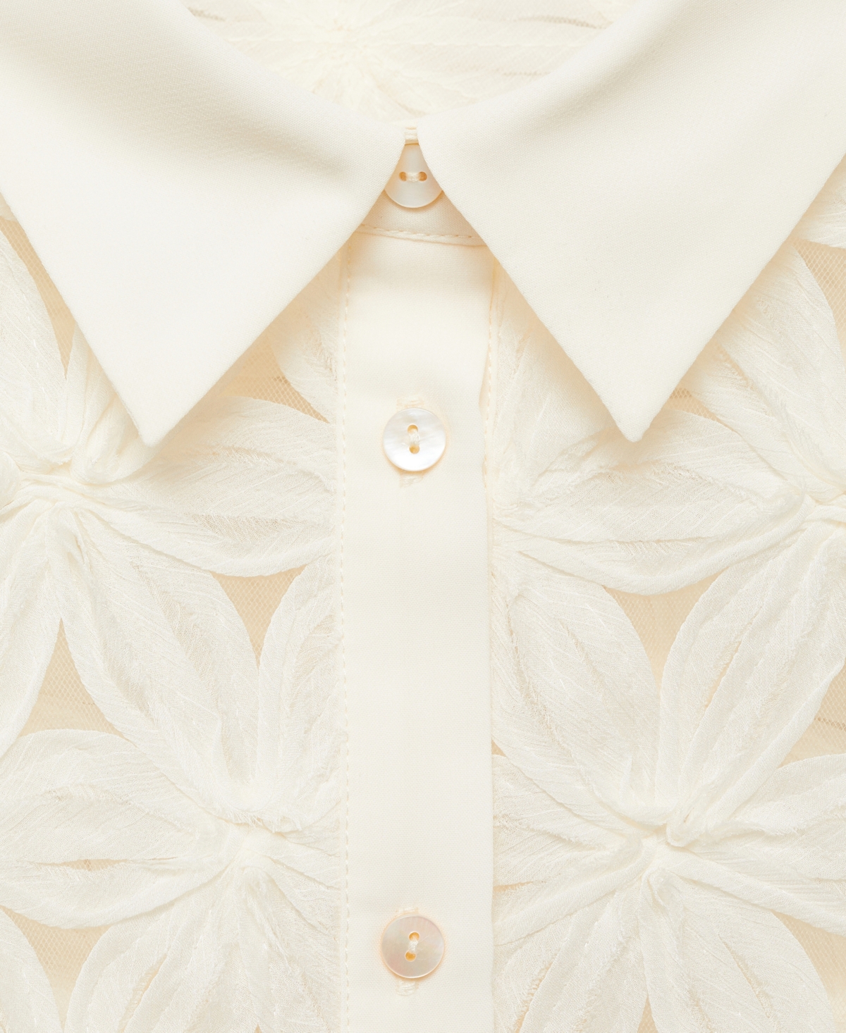 Mango Women's Openwork Floral Textured Shirt In Ecru