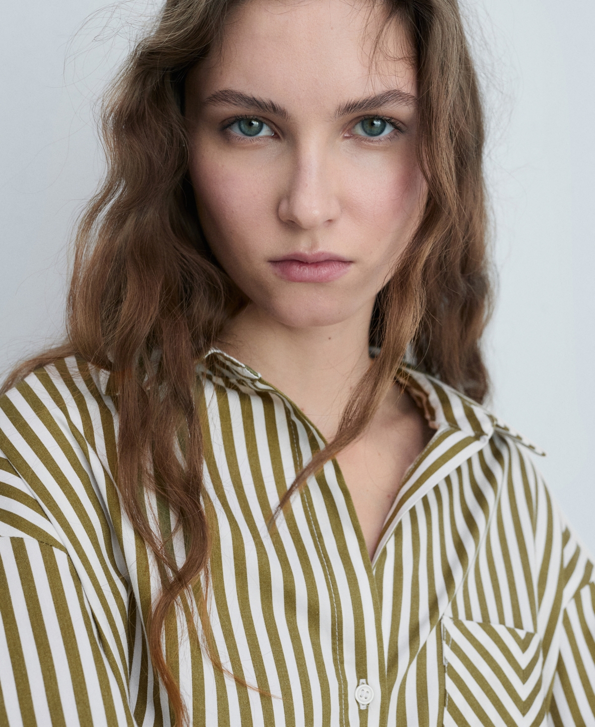 Mango Stripe Cotton Blend Button-up Shirt In Green