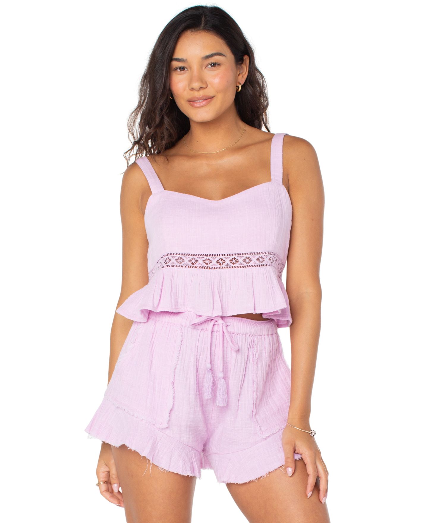 Женские шорты Roxy Banzai Babe Cotton Ruffled Pull-On, цвет: Орхидея — фото 5