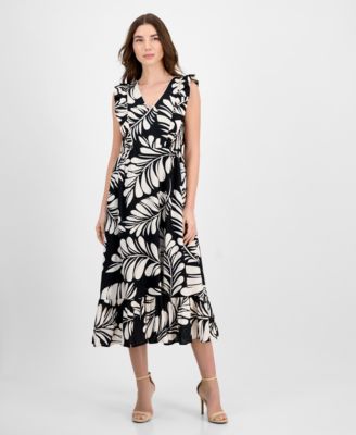 Anne Klein - Women's Printed Sleeveless V-Neck Midi Dress