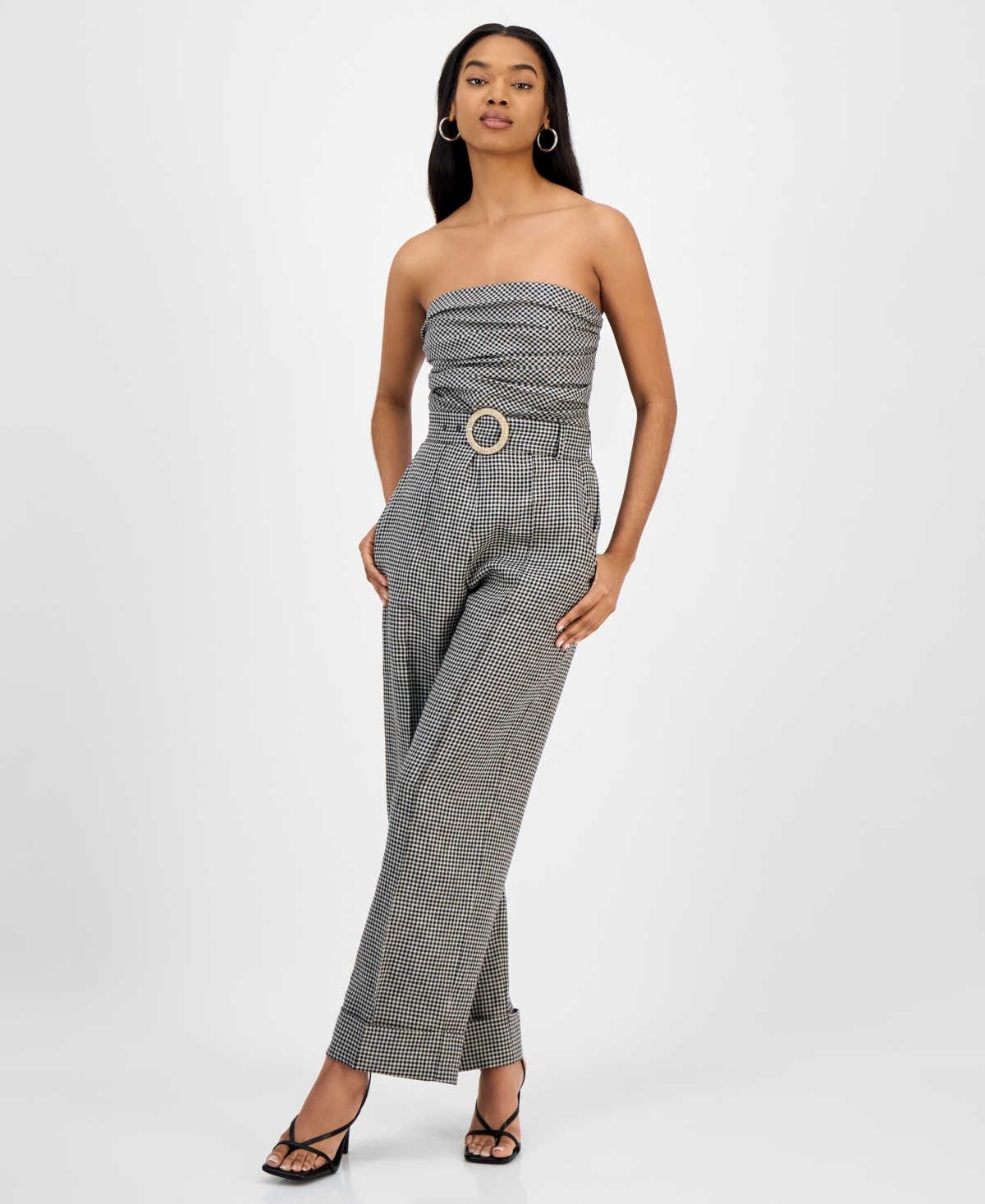 Women's Bianca Linen Strapless Jumpsuit - Gingham
