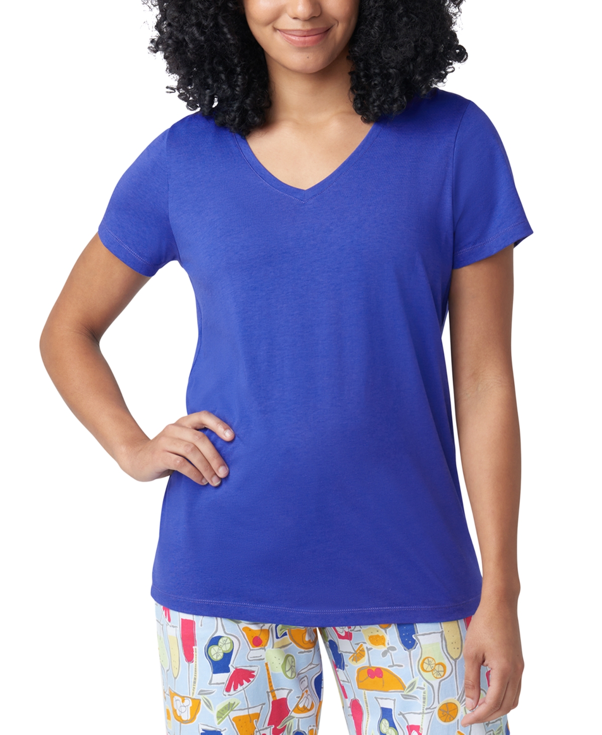 Shop Hue Women's Solid Short-sleeve V-neck Pajama T-shirt In Blueberry