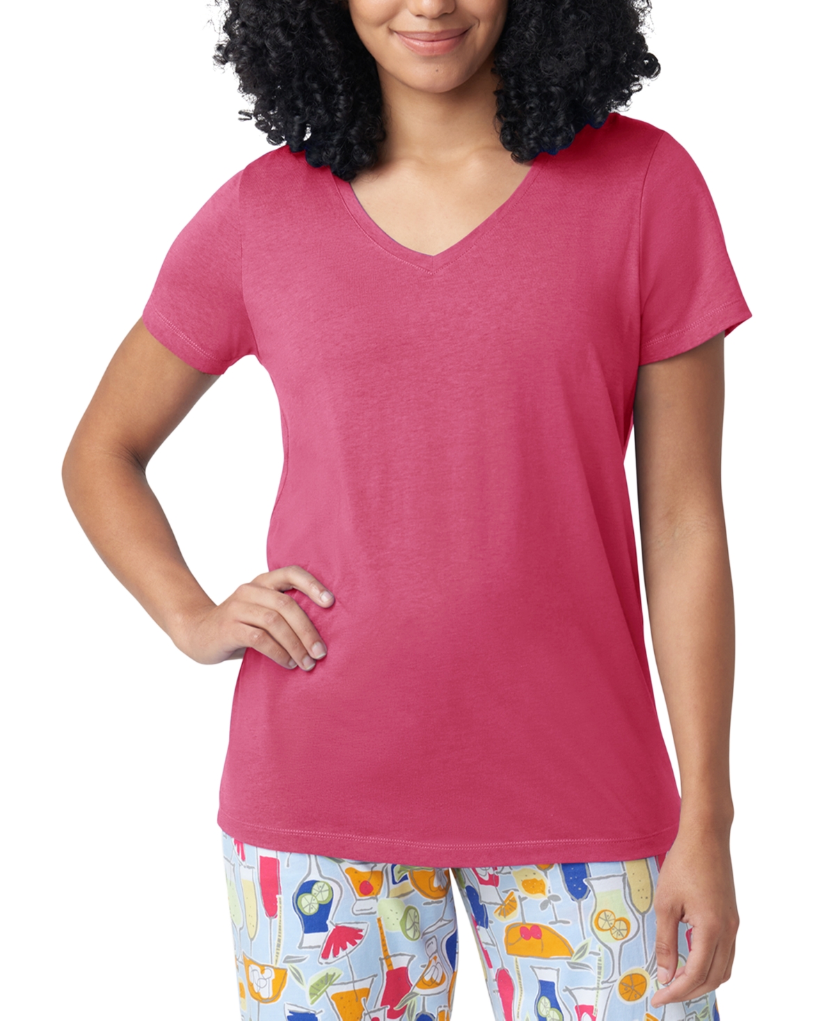 Women's Solid Short-Sleeve V-Neck Pajama T-Shirt - Raspberry