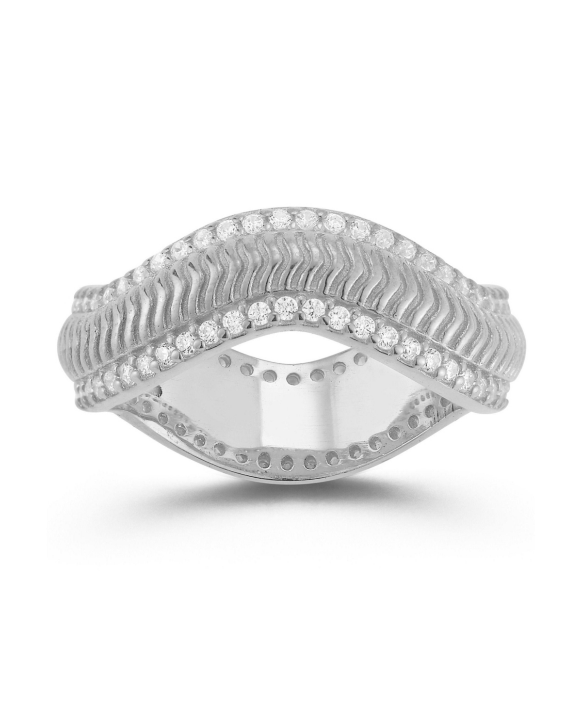 Sterling Silver Ribbed Wave Band Ring - Silver