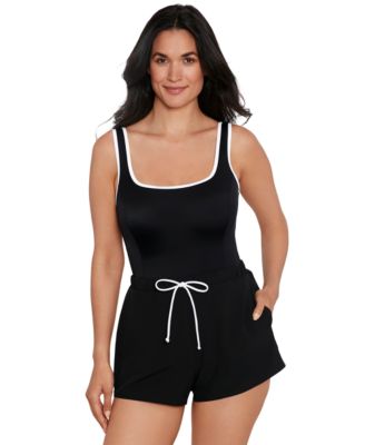 Shape Solver Sport by Mimi Flamingo Women's Colorblocked One-Piece Romper Swimsuit