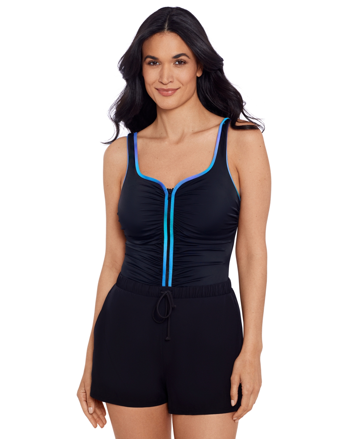 Shape Solver Sport by Mimi Flamingo Women's Zip-Up One-Piece Swimsuit - Multi