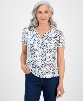 Style & Co - Petite Spring Spots Short-Sleeve Knit Henley