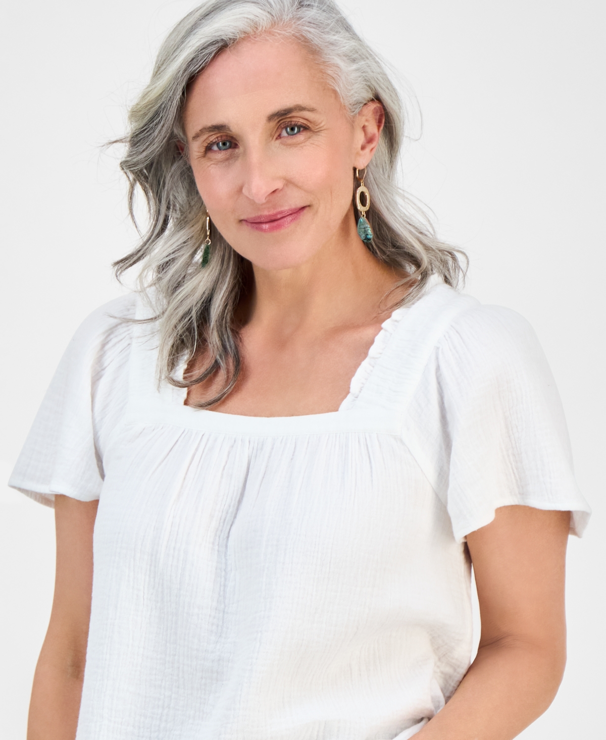 Style & Co Petite Camp Stripe Square-neck Cotton Top, Exclusively At Macy's