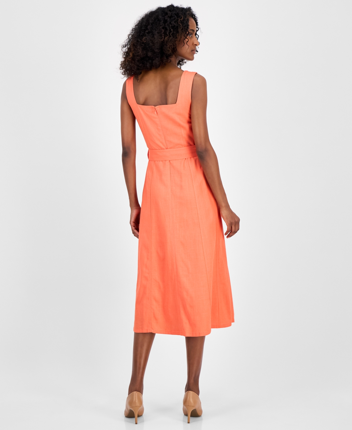 Tahari Asl Women's Sqaure-neck Belted Midi Dress
