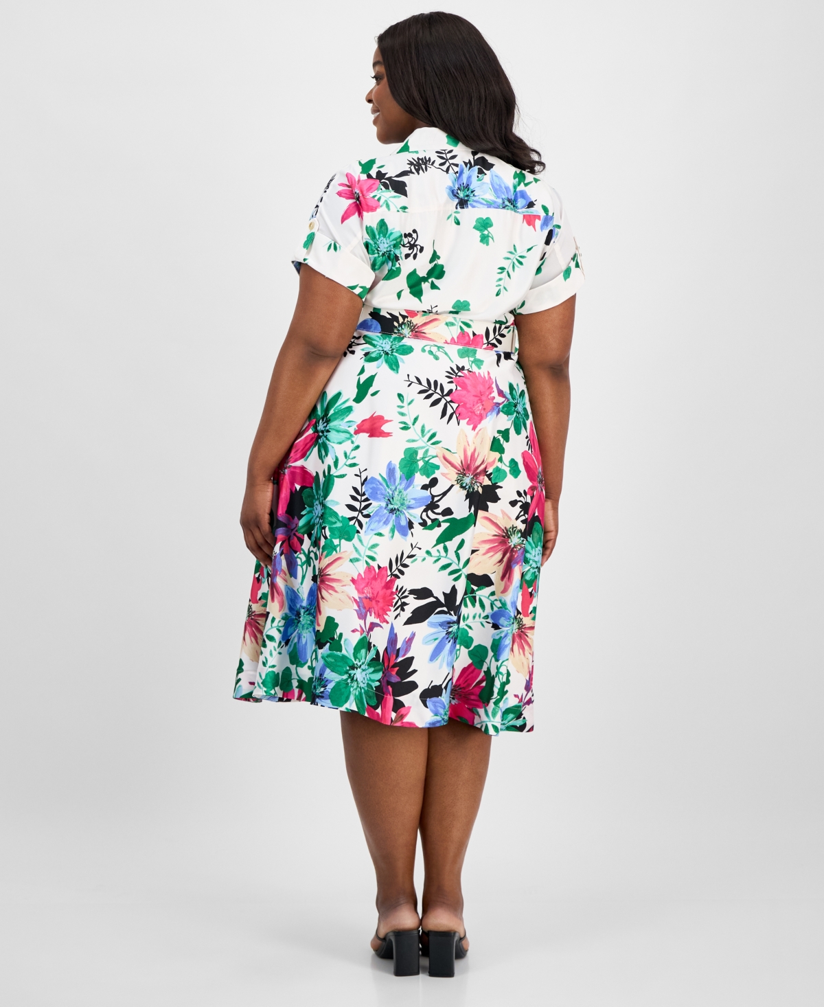 Tahari Asl Plus Size Printed Belted Midi Shirtdress