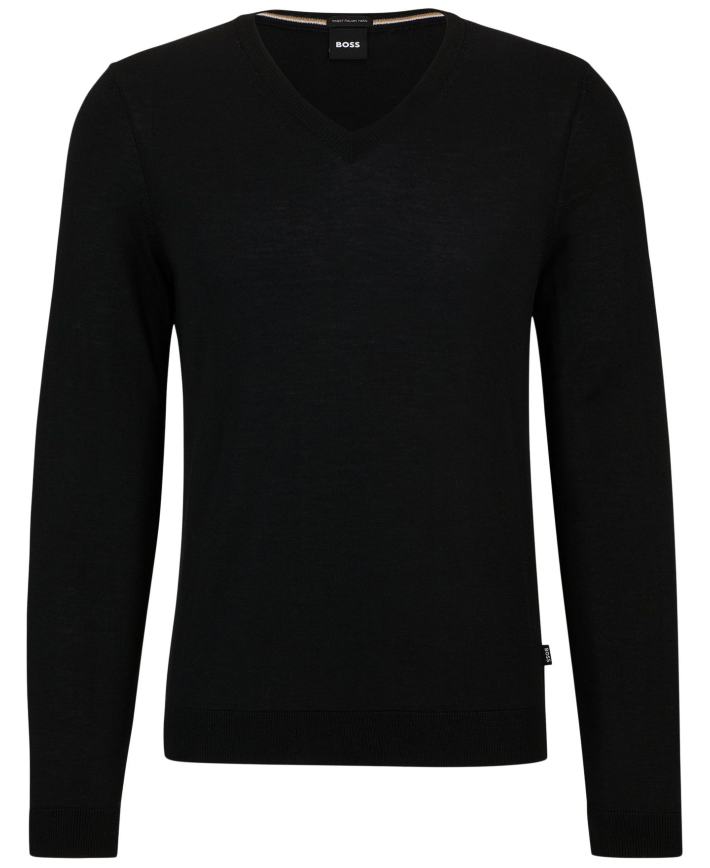 Мужской свитер Hugo Boss Slim-Fit Merino Wool V-Neck, цвет: Чёрный — фото 3