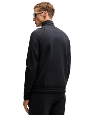 送料関税込【HUGO BOSS】ブラック メンズフーディー BOSS - ストレッチコットン ジップアップフーディ ロゴプリント