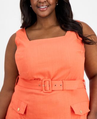 Plus Size Square-Neck Belted Midi Dress