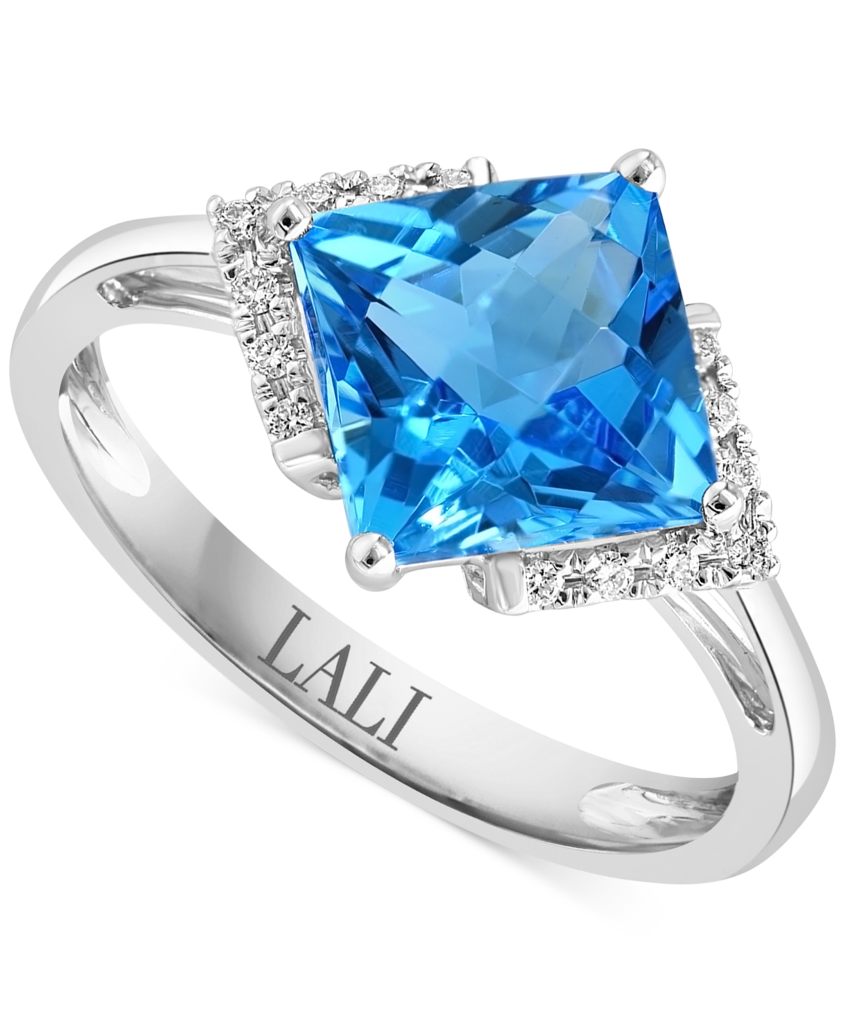 Swiss Blue Topaz (3-3/8 ct. t.w.) & Diamond (1/20 ct. t.w.) Ring in 14k White Gold - White Gold
