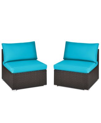 2PCS Patio Rattan Armless Sofa Sectional Conversation Furniture Set W/Cushion
