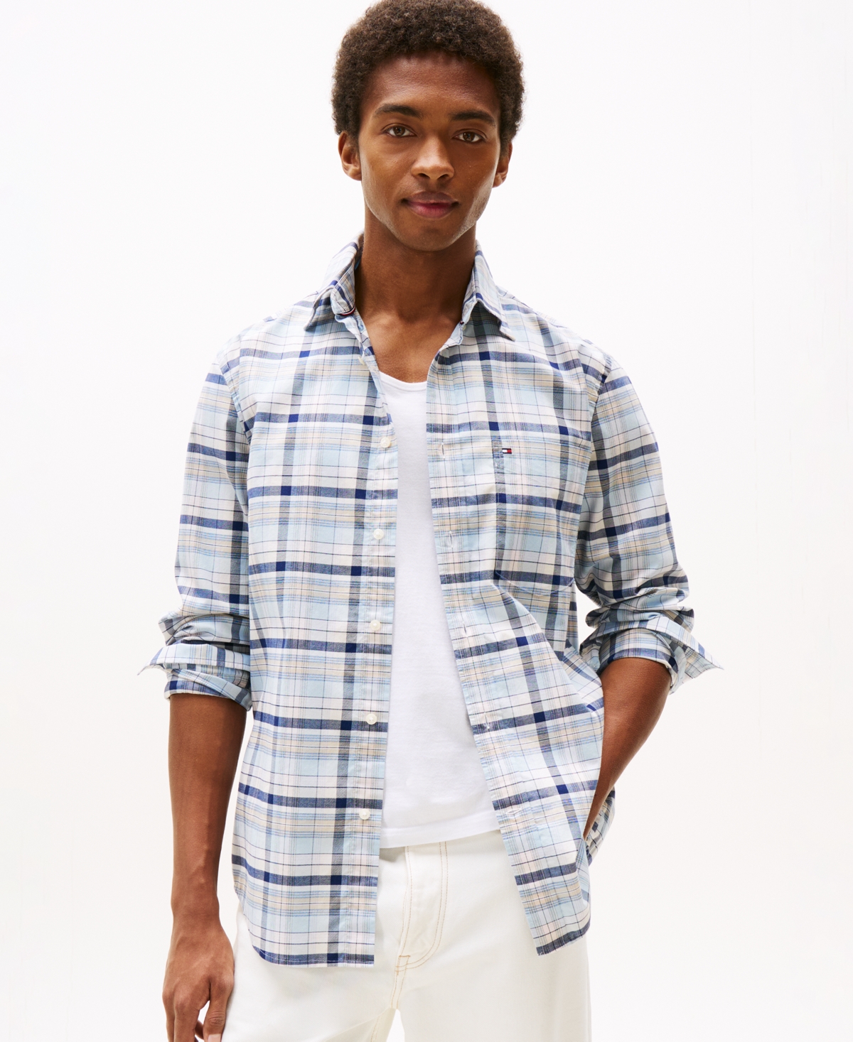 Men's Relaxed Fit Long Sleeve Multi Check Button-Down Oxford Shirt - Pink Lily / Multi Check