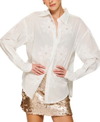 Line & Dot - Women's Emberly Embroidered Cotton Button-Front Shirt