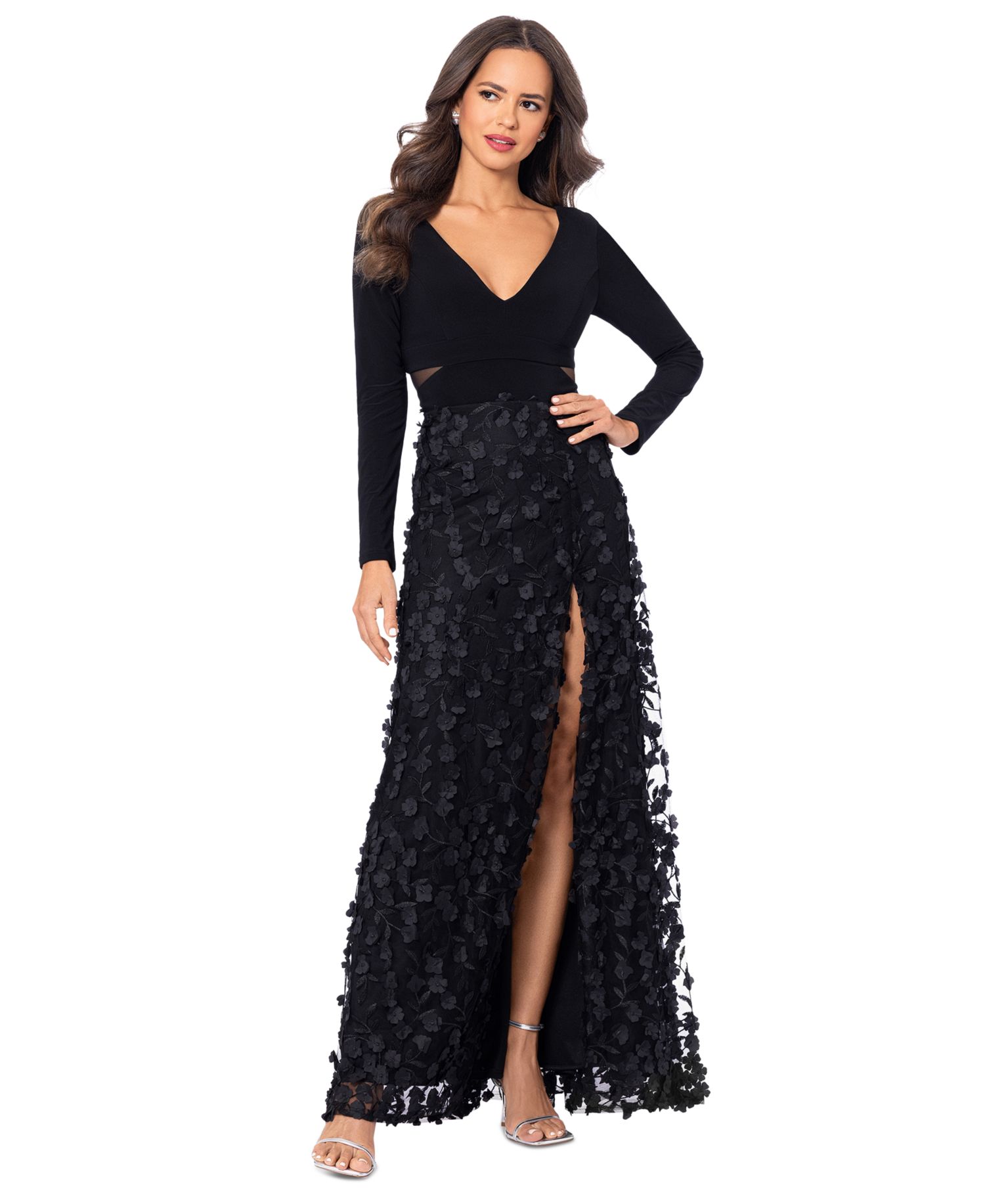Women's Mesh-Cutout Flower Gown
