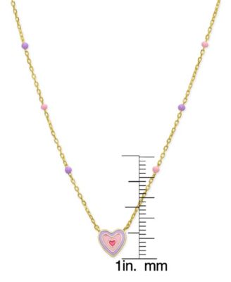 Girls Pink and Purple Enamel Heart Necklace in 18K Gold over Sterling Silver