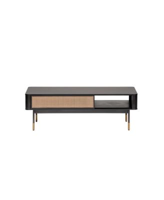 Solid Wood and Steel Coffee Table with Drawer and Shelf for Storage