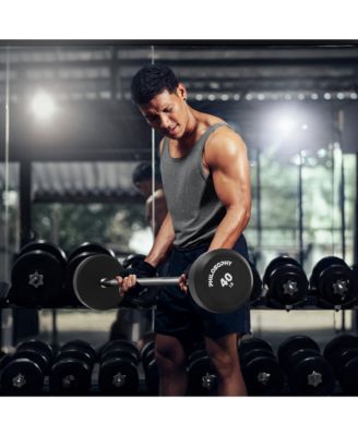 Rubber Fixed Barbell, 40 LB Pre-Loaded Weight Straight Bar for Strength Training & Weightlifting