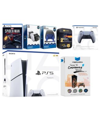 Playstation 5 Slim Disc with Spider-Man: Miles Morales, Extra White Controller, Gamer Kit, Charge Dock and MightySkins Decal Voucher + 2 Year CPS