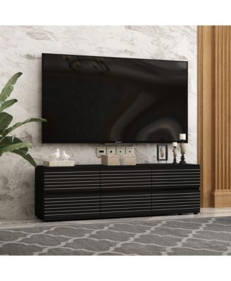 TV stand with 6 drawers, media console with embossed texture, entertainment center in black wood
