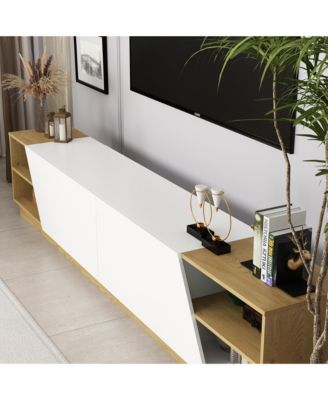 2-door TV stand, white wood entertainment center, art design media console