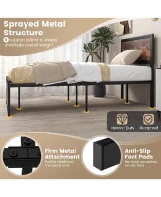 Twin Size Bed Frame Metal with High Headboard and Mute Bars-Twin Size
