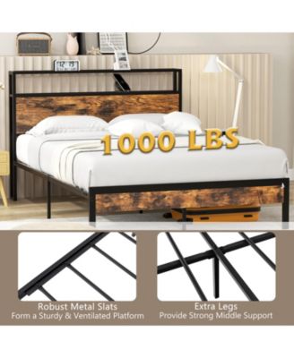 Full Bed Frame with Storage Headboard and Charging Station-Full Size