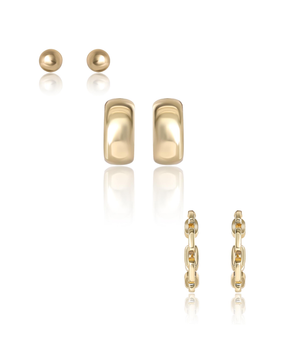 Gold-Tone Stud and Hoop Earring Set - Gold