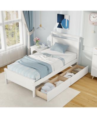 Twin Size Wooden Bed Frame with 2 Drawers for Teens and Adults