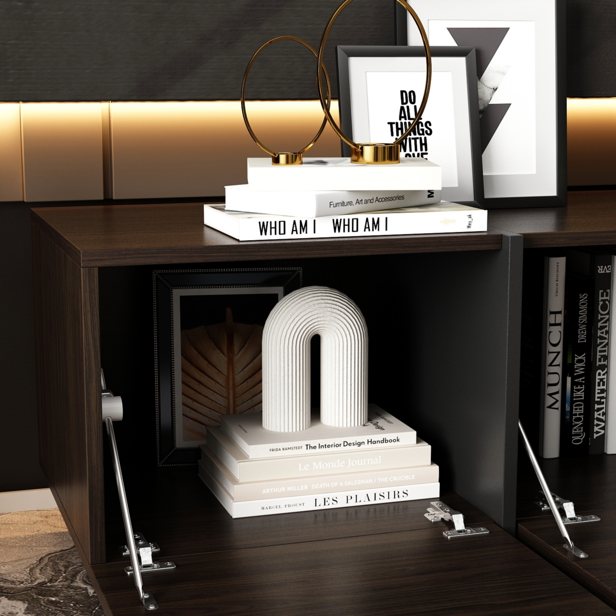 Solid Wood Tv Stand with 4 Sliding Tempered Glass Doors,Media Console, Entertainment Center