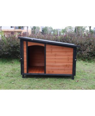 46 inch Large Dog House Indoor Outdoor Wooden Kennel Winter Insulated PVC Waterproof Roof Removable Floor