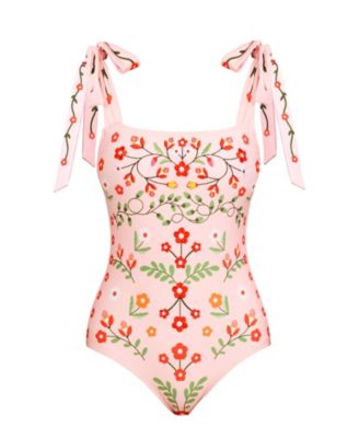 Women's Pink Floral Harmony Embroidered Swimsuit