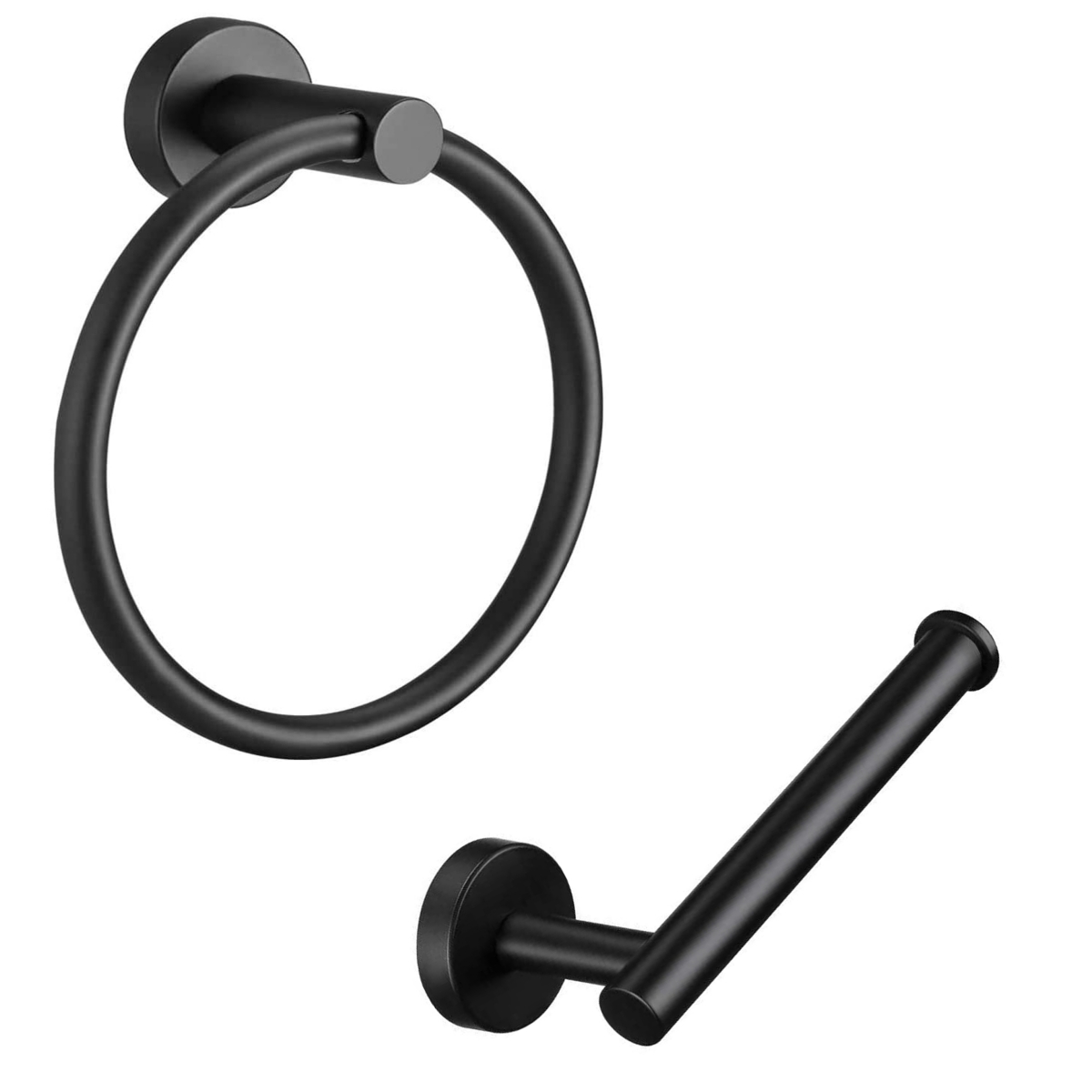 Wall-Mount Towel Ring & Toilet Paper Holder &#x2013; Stainless Steel Design - Black