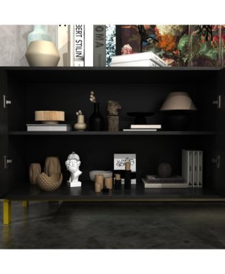 3-Drawer Engineered Wood 2 Cabinets & Metal Legs TV Stand